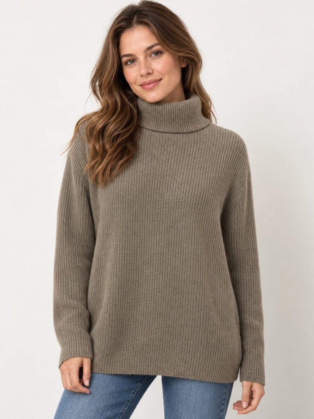 Quince 100% Mongolian Cashmere Fisherman Turtleneck Sweater Size M Teak Rib Knit